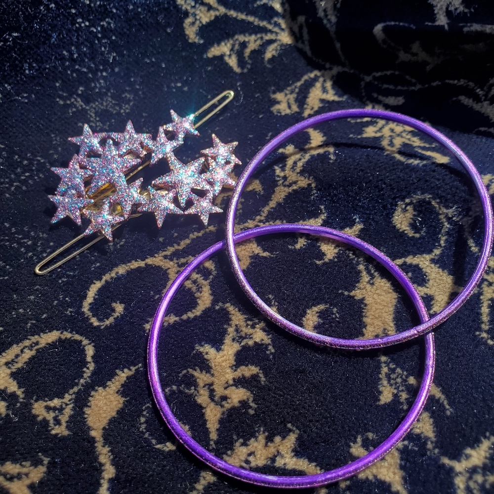 Purple Pink Hair Clip with Bracelets Set